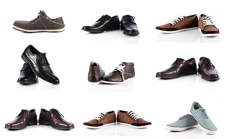 Pairs of men's dress and casual shoes